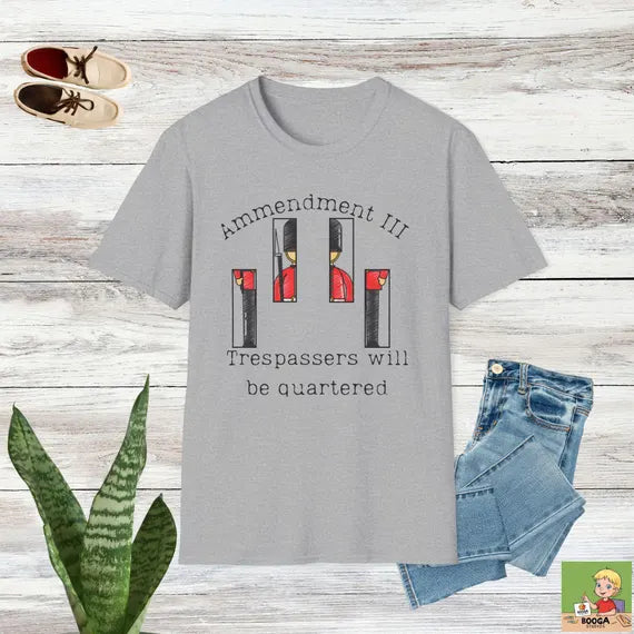 Trespassers Will Be Quartered Shirt, Funny Third Amendment Parody, Revolutionary War Humor Tee, British Soldier Meme, Political Pun Shirt