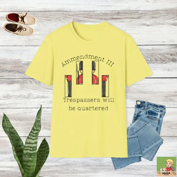 Trespassers Will Be Quartered Shirt, Funny Third Amendment Parody, Revolutionary War Humor Tee, British Soldier Meme, Political Pun Shirt